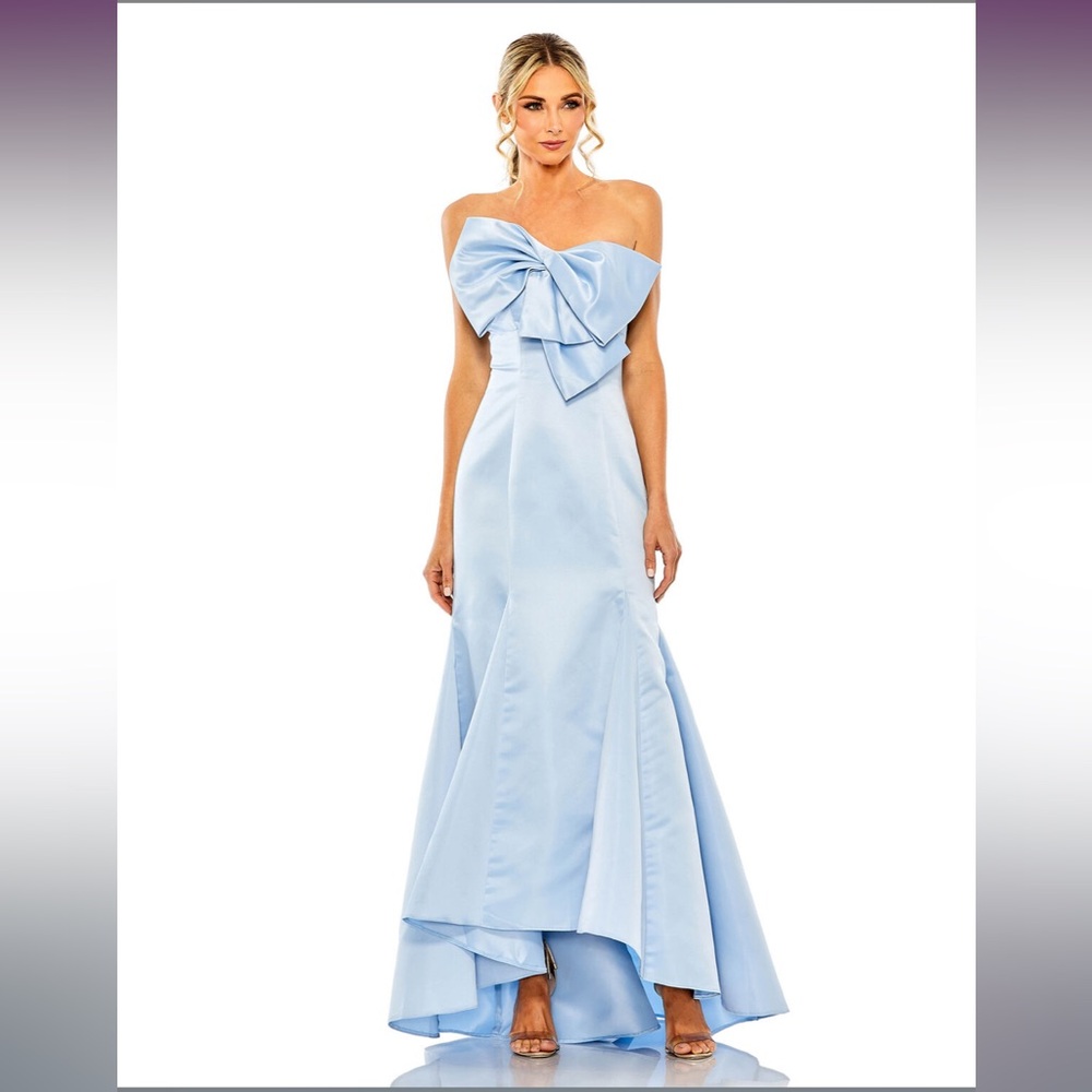 mac duggal front bow strapless dresss